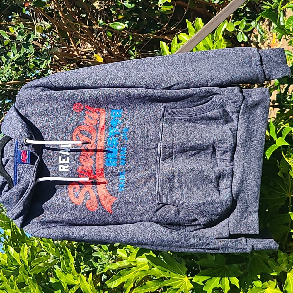 Superdry Vintage Logo Hoodie - Navy Sweatshirt  Size Large